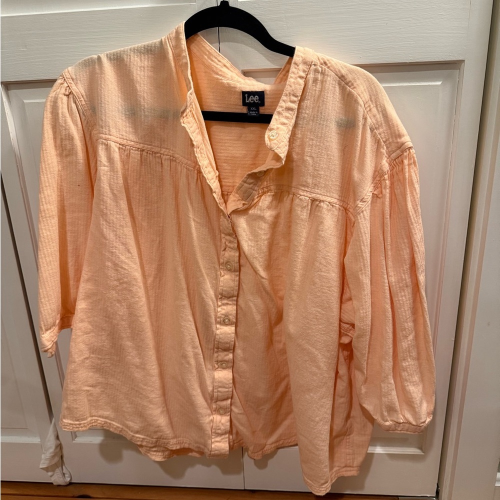 Lee Women's slouchy Blouse-Peach cotton 3/4 sleeve